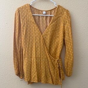 Old Navy Mustard Polka Dot Wrap Top